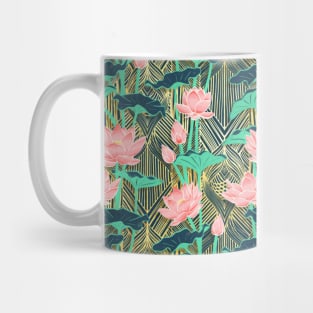 Art Deco Lotus Flowers in Peach & Emerald Mug